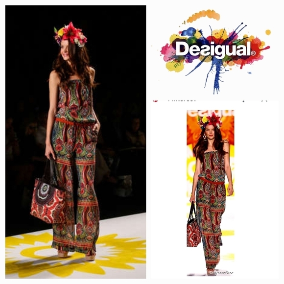 Desigual Green Aztec Print Sleeveless‎ Wide Leg Jumpsuit - Picture 1 of 11